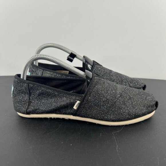 Toms Belmont Canvas Slip On Sneakers Shoes Size 8.5 Black Iridescent Glimmer - Picture 4 of 12